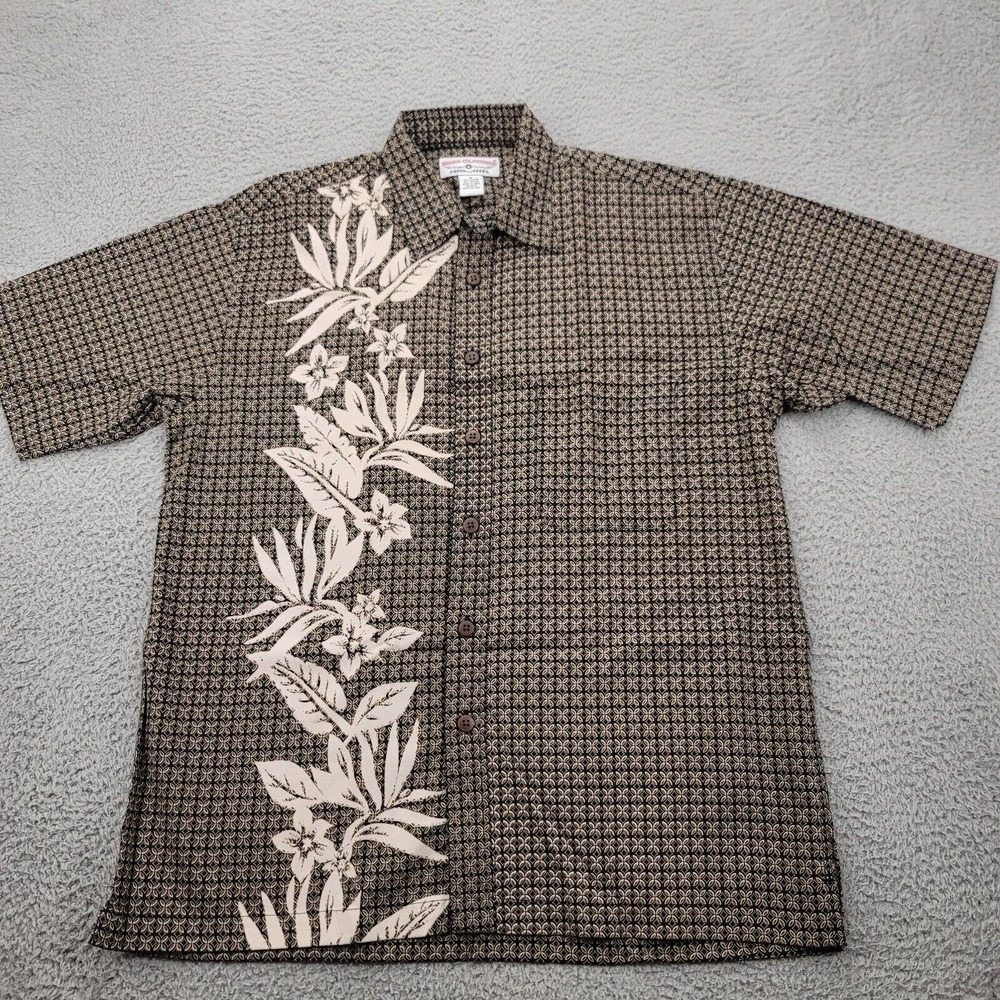 Boca Classics Shirt Mens Medium Brown Black Floral Short Sleeve Button Up‎